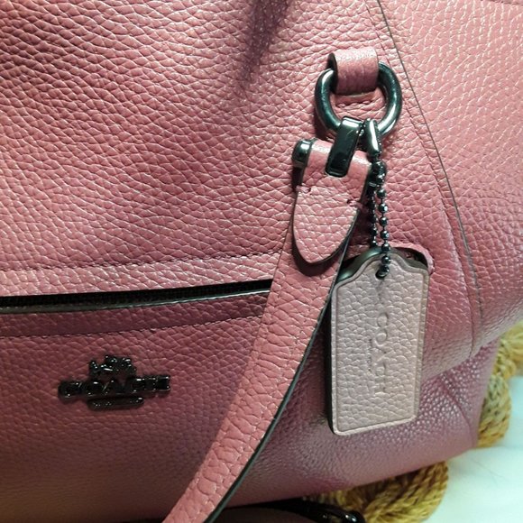 COACH Prairie Satchel 58874 Pebble Leather 2way Handbag Dark Rose Pink - Picture 4 of 8